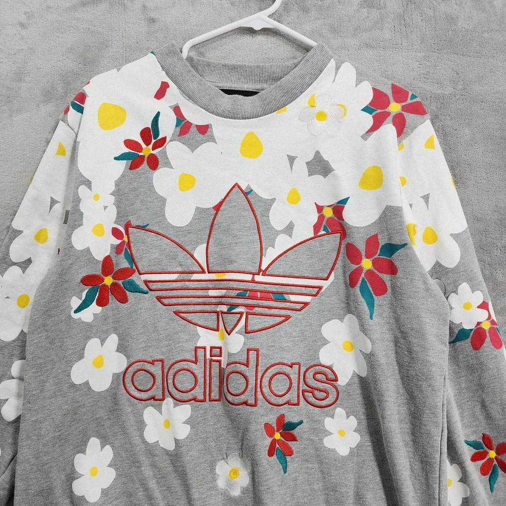 Adidas Sweatshirt Mens M Gray Pharrell Williams Kauwela Daisy Floral Trefoil
